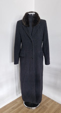 Vintage Laura Ashley Grey Coat 12 Fur Collar Steampunk Long Maxi Wool Riding 