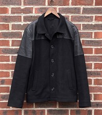 All Saints Mens TARF Wool Donkey Jacket XXL Black 2XL 44 Chore Workwear Leather