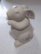 Dunelm Ceramic Rabbit Cookie Jar Cream Floral Wash Only