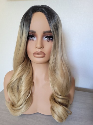 Long black dark roots blonde