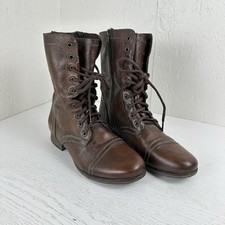 Steve Madden Brown Leather Troopa Boot Women’s 10 Combat Cap Toe Lace Up