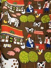 Vintage 1960s / 1970s Swedish Screen Print Cotton Farm Theme Fabric Length