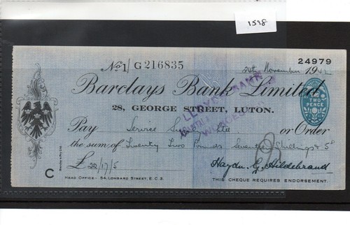 Cheque ch1598 used 1942 - ch1598,