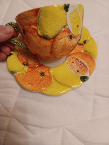 Italian pottery embossed lemon - pottery,