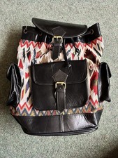 Gringo Fairtrade Large Leather Rucksack With Cotton Aztec Pattern