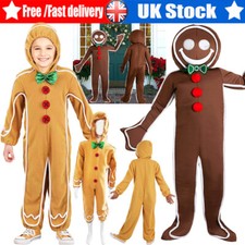 2025 Kid Gingerbread Man Costume Cosplay Christmas Party Hood Jumpsuit Xmas Gift