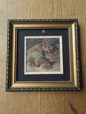 Framed Fox with dead pheasant print 19.2 X 19.2cm
