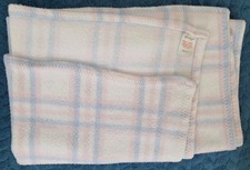 Mothercare Fleece Pram Blanket Pink  70x90cm check blue pink white 2961017 USED