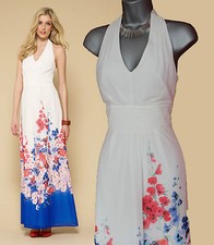 MONSOON White Blue Lupin Floral Print Halterneck Party Maxi Dress UK 8 rrp £149 