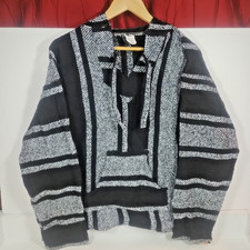 Imports Mexican Baja Black/White Large Hoodie Hippy Surf Beach Wear Festival