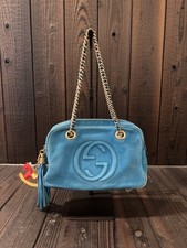 Gucci GG Soho Shoulder Bag Blue Leather Authentic Women's