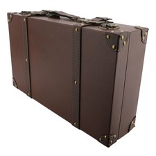Vintage Leather Suitcase European Style Brown Carrying Storage Case With Loc BS