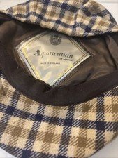 Aquascutum Club Check Flat Cap Vintage Pure Wool Tweed Beige Brown And Navy