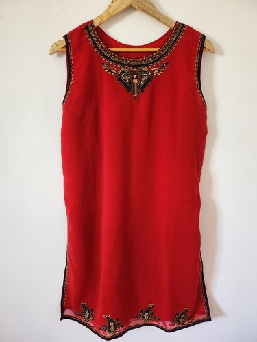 Red embroidered sleeveless - embroidered,