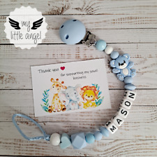 Personalised Silicone Dummy Clip Cute Teddy Bear Girl/Boy Pink/Blue Pacifier MAM