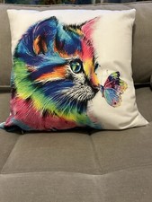 Multicoloured cat cushion