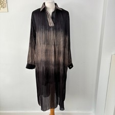 Made in Italy Black Beige Ombre Popover Shirt Dress Metallic Thread One Size