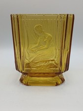 1920'S ART DECO SOWERBY  ‘PANDORA’ amber biscuit barrel / vase - no lid. 
