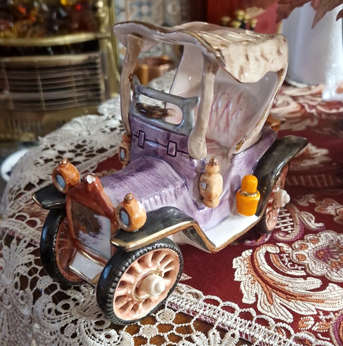 Painted ceramic horse drawn - painted,