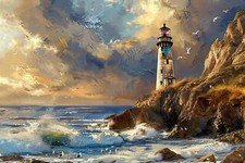 Lighthouse Seascape Canvas Picture Print Wall Art