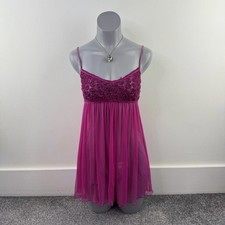 Y2K vintage mesh sheer babydoll pink dress strappy 3D rose floral mini short