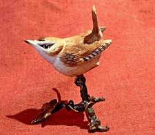 Vintage Coalport Miniature Wren Figurine on Metal Branch tiny chip to Beak