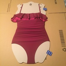 DKNY TUMMY CONTROL FRILLED SWIMSUIT BORDEAUX SIZE UK 10