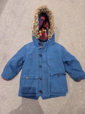 Next Toddlers Boys Girls Blue Coat Jacket Hooded Fur Tarten Age 1.5-2 Years