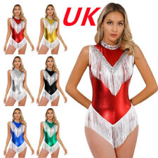 UK Women Latin Dance Costume Leotard Sequins Tassel Samba Cha-Cha Dance Bodysuit