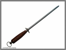 13" PRO BUTCHERS SHARPENING STEEL FINE TOOL KNIFE SHARPENER MEAT ROD HONE WOODEN