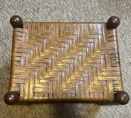 Vintage wooden stool - with, rush