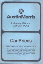 Austin Morris MG Vanden Plas UK Price List 1975 Nov Mini Allegro Marina Taxi