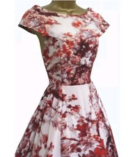 TED BAKER ✩ STUNNING BARISH PINK SILK CHERRY BLOSSOM FIT FLARE DRESS ✩ UK 1 / 8