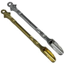 2-Pack Silver and Gold Snuff Spoon Micro Spatula Stainless Steel Scoop Antique