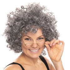 Old Lady Granny Wig & Half Moon Glasses Specs Fancy Dress Costume Accessory