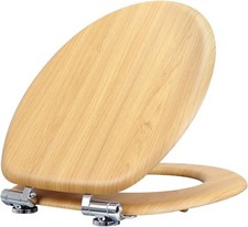 Fanmitrk Traditional Wooden Toilet Seat MDF Adjustable Hinges (Oak)