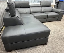 Grey Leather L Shape Corner Sofa Settee Couch Recliner Suite Furniture Uk Seller
