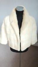 Mink Bolero Jacket Stole Cape Real Fur Ivory Cream Blonde Bridal Size M, 10 12
