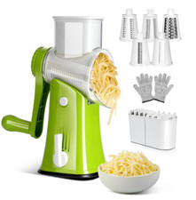 5-in- 1 Rotary Cheese/Vegetable Grater with 5 Drum Blades & Strong Suction Base