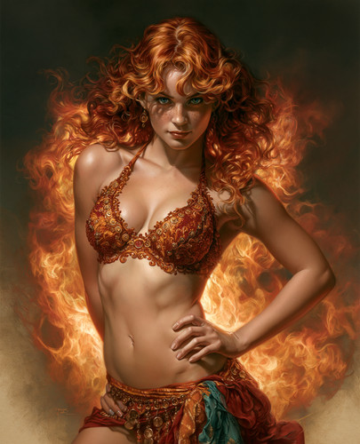 Red haired fire elemental - red-haired, in