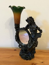 Vintage Art Nouveau Lamp & Mirror w/Tiffany Style Lily Shade - VGC
