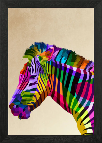 Colorful zebra head - head, framed
