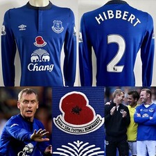 Tony Hibbert BENCH WORN / MATCH ISSUED Everton 2014/15 Home Players POPPY Shirt