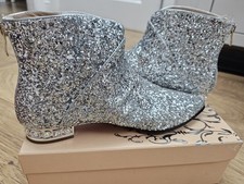 Ladies Shoes Bling Synthetic Leather Low Heels Zip Up Ankle Boots UK Size 41/42