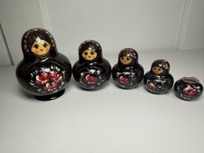 Set of 5 Vintage Russian Handpainted Wooden Dolls Russian Nesting Dolls Signed