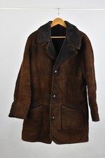 Vintage Men's Sheepskin Jacket Coat 42" Chest Dark Brown Shearling Retro