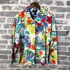 Artscapes Jacket Women 2X XXL Button Up Cotton Art to Wear Boats Floral A7375