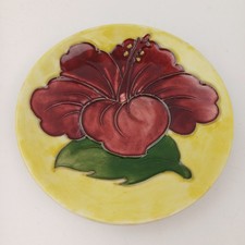 Moorcroft Pin Dish Red Hibiscus On Yellow Ground