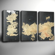 GAME OF THRONES Westeros Map - Triple Panel Giclee CANVAS Wall Art Picture Print