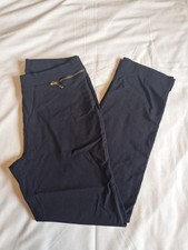 Nina Leonard QVC Black Pull On Stretch Trousers UK Medium Zip Pockets NEW